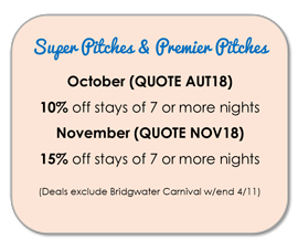 Autumn offers on super and premier pitches at Old Oaks Somerset